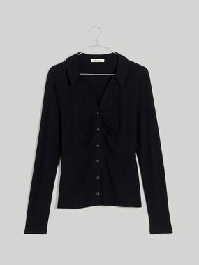 Madewell Ruched Polo Cardigan in Black XXS